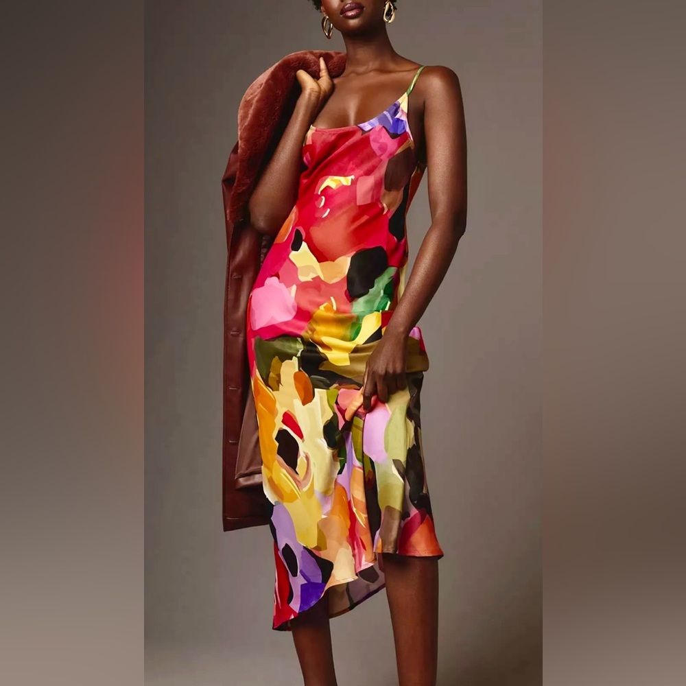 Anthropologie Conditions Apply Elva Printed Midi Slip Dress